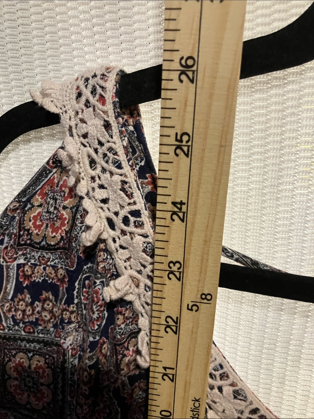 Cold-Shoulder Paisley Blouse with Crochet Trim - Navy - Picture 7 of 10